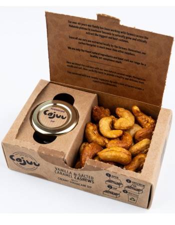 CAJUU VANILLA & SALTED CARAMEL CASHEW NUTS TRAY WITH SUGARCANE DIP 100G