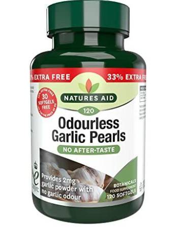 NATURES AID ODOURLESS GARLIC PEARLS 120 SOFTGELS