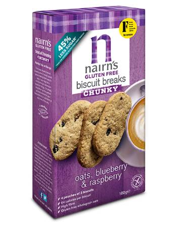 NAIRNS OATS BLUEBERRY AND RASPBERRY CHUNKY BISCUIT BREAKS 160G