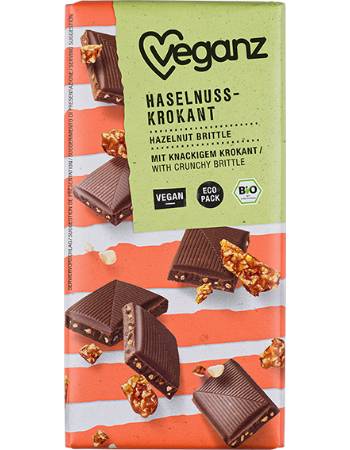 VEGANZ ORGANIC HAZELNUT BRITTLE BAR 80G