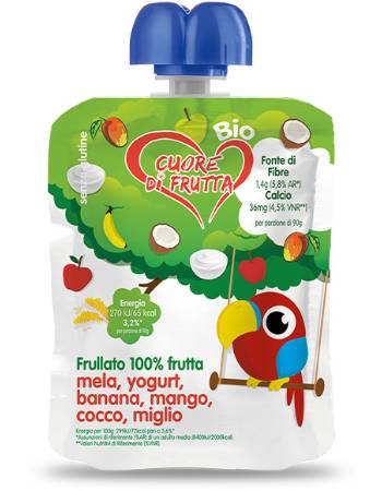 CUORE DI FRUTTA POUCH MELA YOGURT BANANA MANGO COCCO MIGLIO 90G