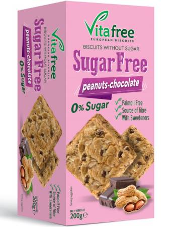 VITAFREE SUGAR FREE BISCUITS WITH PEANUTS AND DARK CHOCOLATE 200G