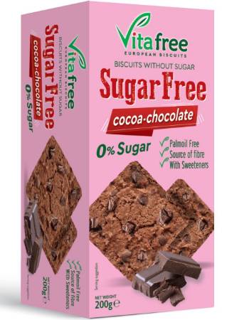 VITAFREE SUGAR FREE BISCUITS WITH COCOA AND DARK CHOCOLATE 200G