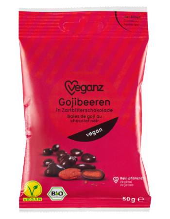 VEGANZ ORGANIC GOJI DARK CHOCOLATE 50G