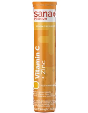 SANA+ PREMIUM VITAMIN C + ZINC EFFERVESCENT TABLETS | LEMON FLAVOUR