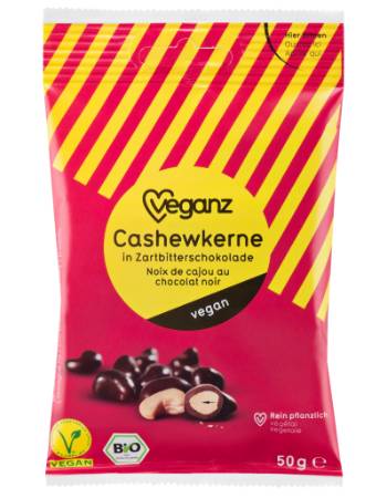 VEGANZ ORGANIC CASHEW DARK CHOCOLATE 50G