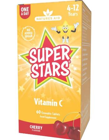 NATURES AID SUPER STARS VITAMIN C | 60 CHEWABLE TABLETS CHERRY FLAVOUR
