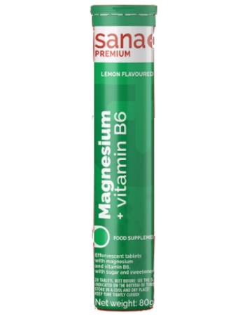 SANA+ PREMIUM MAGNESIUM + VITAMIN B6 EFFERVESCENT TABLETS | LEMON FLAVOUR