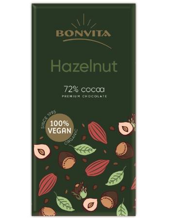 BONVITA PREMIUM HAZEL 72% DARK CHOCOLATE BAR 100G