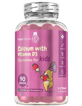 MAXMEDIX CALCIUM WITH VITAMIN D3 VANILLA & STRAWBERRY FLAVOUR |  90 GUMMIES FOR KIDS