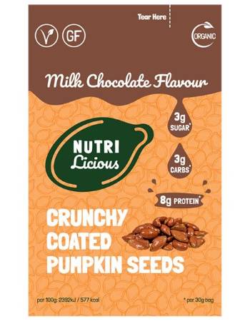 NUTRILICIOUS MILK CHOCOLATE COATED PUMPKIN SEEDS 30G