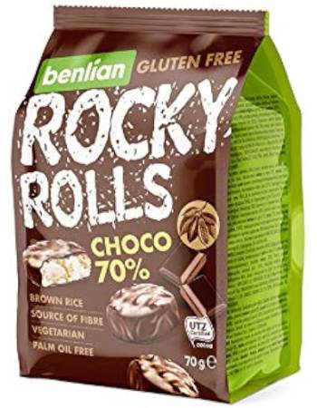 BENLIAN ROCKY ROLLS 70% DARK CHOCOLATE RICE CAKES 70G