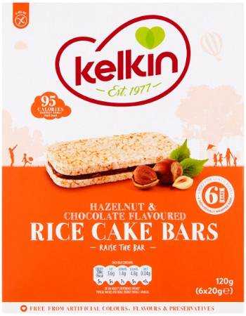 KELKIN RICE CAKE BAR HAZELNUT AND CHOCOLATE 6 X 20G