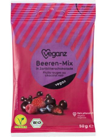 VEGANZ ORGANIC MIXED BERRIES DARK CHOCOLATE 50G