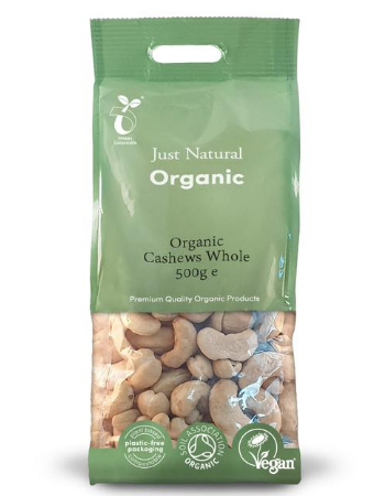 JUST NATURAL CASHEWS WHOLE 500G