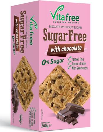 VITAFREE SUGAR FREE BISCUITS WITH DARK CHOCOLATE 200G