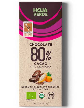 HOJA VERDE 80% ORGANIC CHOCOLATE BAR 50G