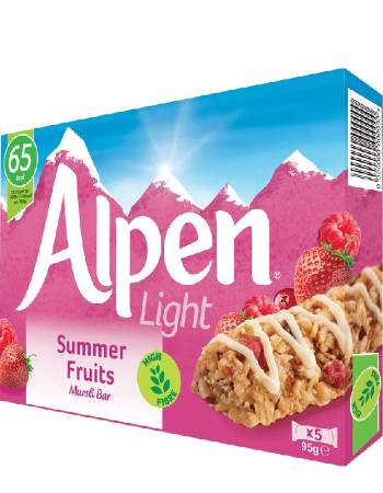 ALPEN LIGHT SUMMER FRUITS MUELSI BARS 95G