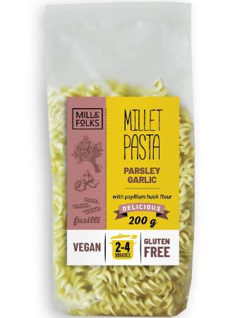 MILL & FOLKS MILLET PASTA FUSILLI WITH PARSLEY AND GARLIC 200G