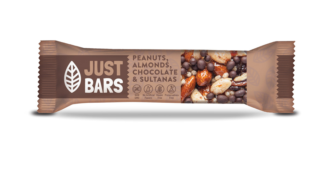 JUST BARS PEANUTS ALMONDS CHOCOLATE & SULTANAS 40G