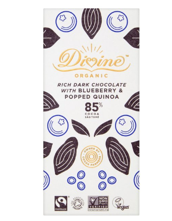 DIVINE RICH DARK CHOCOLATE BLUEBERRY QUINOA 80G