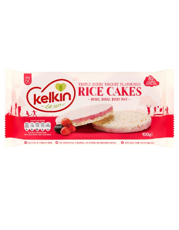 KELKIN  GLUTEN FREE YOGHURT RICE CAKES TRIPLE BERRY 100G