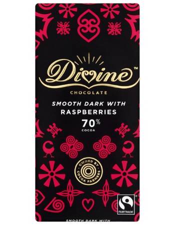 DIVINE 70% DARK CHOCOLATE WITH RASPBERRY 90G