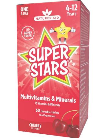 NATURES AID SUPER STARS MULTIVITAMIN & MINERALS | 60 CHEWABLE TABLETS CHERRY FLAVOUR