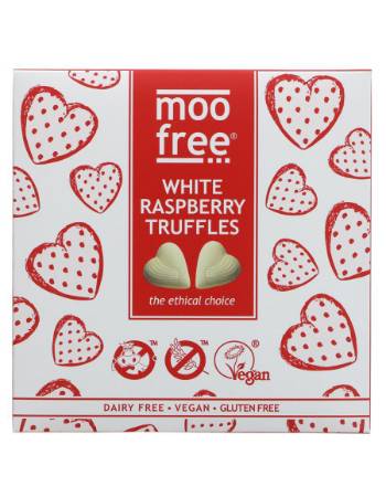 MOO FREE VEGAN WHITE CHOCOLATE RASPBERRY TRUFFLES 108G