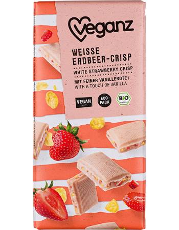 VEGANZ ORGANIC WHITE CHOCOLATE STRAWBERRY CRISP 80G