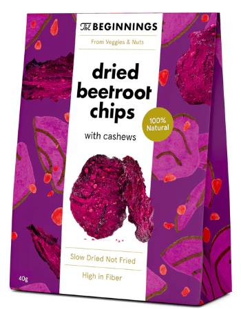 THE BEGINNINGS DRIED BEETROOT CHIPS WITH CASHEWS 40G