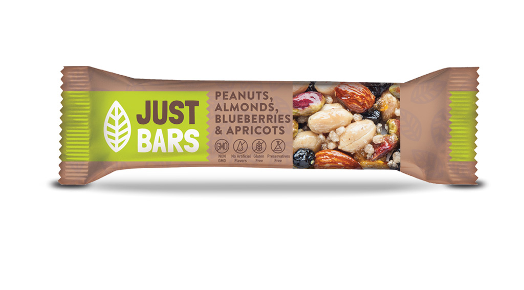 JUST BARS PEANUTS ALMONDS BLUEBERRIES & APRICOTS 40G