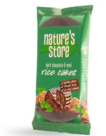 NATURES STORE DARK CHOCOLATE & MINT RICE CAKES 100G