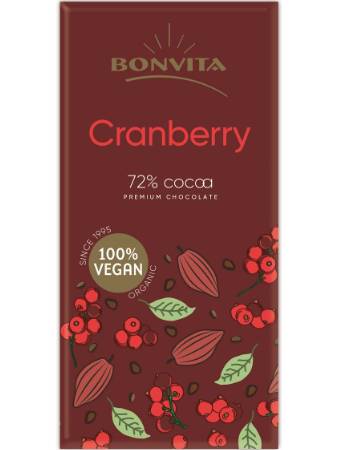 BONVITA PREMIUM DARK CHOCOLATE 71% CRANBERRY BAR 100G