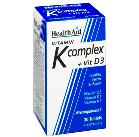 HEALTH AID K COMPLEX + VIT D3 30 TABLETS | VITAMIN D3 - K1 - K2 - MENAQUINONE 7